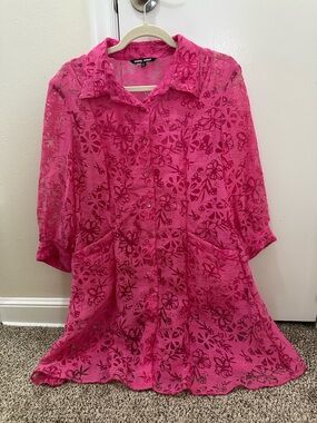 Samuel Dong Pink Floral Button up Top